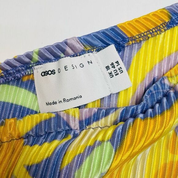 ASOS Design Plisse One Shoulder Romper Retro Floral Print Purple and Yellow Size - Picture 5 of 12